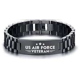 Mugart US Air Force Veteran Gifts for US Air Force Bracelet Engraved Laser Bracelet for US Air Force Stainless Steel Bracelet