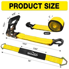 Car Tie Down Straps for Trailers 2inch x10ft - J Hooks with Safety Clips(10,000 Lbs Break Strength)-4 Pack Heavy Duty Vehicle Hauler Strap Tire Ratchet Straps with Axle Straps for Truck Utv Trailer