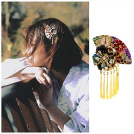 MISS MUMU Fan Shaped Hair Ornament, Tassel, Fan, Flower, Hair Clip, Yukata, Kimono, Hair Accessory, Headdress, Children's Hair Ornament, School Entrance Ceremonies, Graduation Ceremonies, Stage