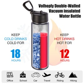 Volhoply 650 ml Stainless Steel Drinking Bottle, Two Packs, Double-Walled Vacuum Insulated Thermos Flask with Straw, Metal Water Bottle, BPA-Free Thermos Flask for Children, Sports, School, Outdoor