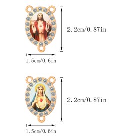 Jiali Q 24pcs (12 Pairs) Sacred Heart of Jesus and Immaculate Heart of Mary Rosary Centerpieces, Metal 3-Way Connectors for Catholic Jewelry Making, Two Hearts Medals for DIY Necklaces & Bracelets