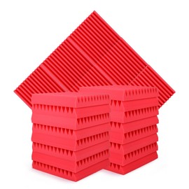 Sound Proofing Acoustic Foam Panels,12 Pcs 2" X 12" X 12" High Density Wedges Acoustic Panels Fireproof Sound Absorbing Wall Panels for Recording Studio, Home, Offices (Red)