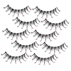 WOONEKY 5 Pairs Fluffy False Eyelashes with Rhinestones Look Eye Extensions for Parties Festivals Lightweight Material for Daily Use