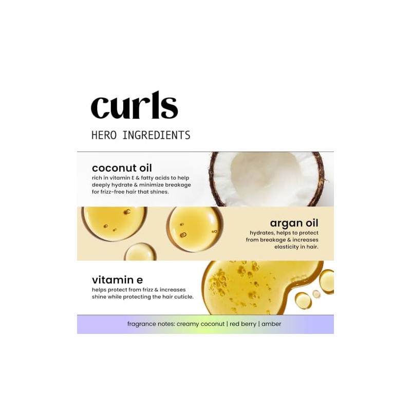 HASK, Curls + Argan Coconut & Vitamin E Oils, Acondicionador,