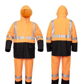 QUANYONG Rain Suit for Men Heavy Duty Workwear Waterproof Jacket with Bib Pants(3xl, Orange)