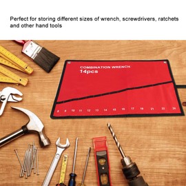 Omabeta 1PCS Roll Up Tools Storage Bag with 14 Pockets for Storing Different Sizes of Wrench, Canvas Spanner Plier Wrench Holder Organizers,54 * 37.5cm 21.26 * 14.76in Tools Roll Wrench Bag