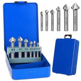 LYPPUL Set of 6 90° Countersink Set HSS Countersink Metal Diameter 6.3-20.5 mm for Wood, Non-ferrous Metal and Plastic in Practical Storage Box
