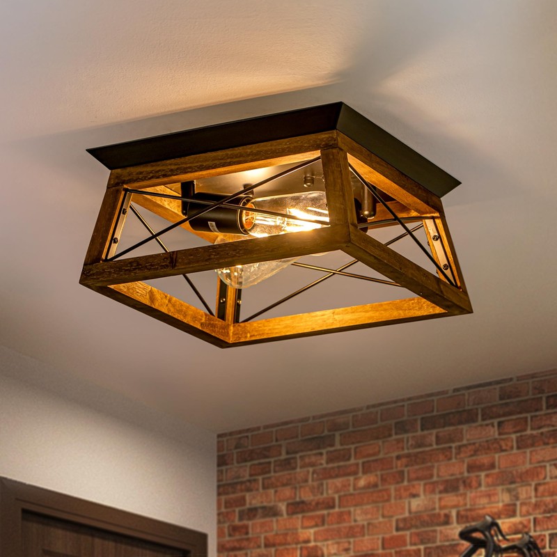 Rpzloila Farmhouse Ceiling Light, 2-Light Flush Mount Light Fixture with