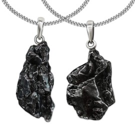 CLEVER SCHMUCK Set of Silver Partner Pendants as 2 Real Star Shots Meteorites and 2 Curb Chains 45 and 50 cm 1.7 mm Wide 925 Sterling Silver in Case, Meteorite shimmers brown/black/silver, shiny chain