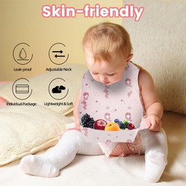 Zoney 50 PCS Disposable Bibs,Portable Baby Bibs for Girls and Boys, Travel Bibs with Individual Package, with Food Catcher Pocket, Waterproof and Adjustable,Toddlers Outdoor Feeding (Fruits)