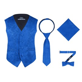 S.H. Churchill & Co. Conjunto de chaleco y corbata de cachemira para niños, 4 piezas, incluye chaleco para niños, pajarita, corbata y pañuelo de bolsillo, Azul Royal, 14
