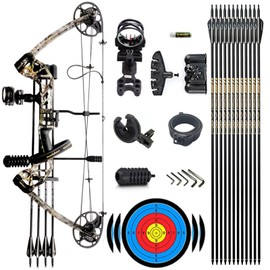 Lanneret Compound Bow and Archery Sets - Left Hand Archery Compound Bows 0-70 lbs Draw Weight Adjustable for Adults and Beginners，Hunting Bow Kit for Beginner，Camouflage Basic