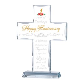 YWHL 1st Wedding Anniversary Cross Gifts for Couple, 1st Marriage Anniversary Cross for Her Him, One Year Anniversary Decoration for Wife Husband