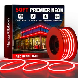 HeliosRibbon 50FT Red LED Neon Rope Lights, AC 110-120V Flexible Neon Strip Outdoor Waterproof ETL Listed, Connectable and Cuttable, for Bar Pub Home Commercial Festival Ambient Lighting Decor