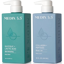 Medix 5.5- Limpiador exfoliante facial y corporal con cido gliclico AHA  crema corporal hidratante con colgeno en locin                               