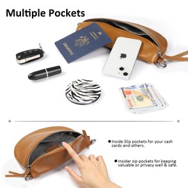 befen Small Genuine Leather Waist Pack for Women, Crossbody Bag Belt Bag Fanny Packs with Adjustable Strap-Cognac Brown