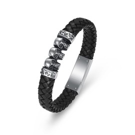 Minicremation Cremation Jewelry Skull Urn Bracelet for Ashes for Men Women Keepsake Memorial Cuff Bangle Braided Leather Wristband Cremation Bracelet Gift for Men Dad Husband