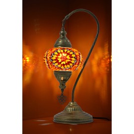 mozaist Turkish Lamp, Swan Neck Mosaic Table Lamp, Moroccan Decorative Glass Antique Bohemian Vintage Lamp Shade, Tiffany Desk Bedside Stained Glass Lamp with US Plug and E12 Socket