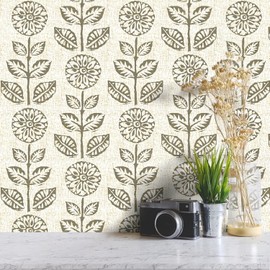 Wudnaye Floral Peel and Stick Wallpaper Vintage Tulip Floral Wallpaper 17.7in×590.4in Flower Farmhouse Contact Paper Peel and Stick Neutral Self Adhesive Removable Vinyl Wall Paper for Kitchen Bedroom