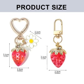 XFSRG Pack of 2 Strawberry Key Fob Heart Key Fob Cute Key Chain for Women Girls, red