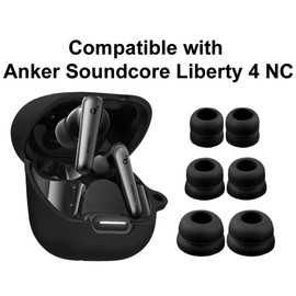 A-Focus Compatible with Soundcore Liberty 4 NC Case Ear Tips Set, Silicone Rubber Cover 3 Pairs Double Flange EarTips Buds and Carabiner Accessories Kit for Liberty 4 NC 2023 Black