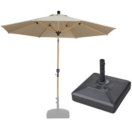 PURPLE LEAF 8 Feet Market Umbrella with Base Patio Umbrella Round Outdoor Table Umbrella with Push Button Tilt & Crank and 8 Ribs Aluminum Outdoor Umbrella for Garden Deck Balcony, Beige