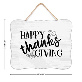 Happy Thanksgiving Wood Signs Wooden Rustic Farmhouse Thanksgiving Quote Wood Hanging Sign Plaque Wall Decor for Front Door Porch Indoor Outdoor Home Decor One Size