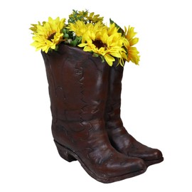 Ebros Gift Rustic Country Western Wild West Native Indian Bald Eagle Faux Tooled Leather Cowboy Boots Decorative Flower Vase Or Planter Figurine 13" H