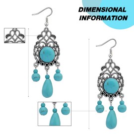 GLLBTPT Turquoise Dangle Earrings 925 Sterling Silver for Women Drop Earrings Boho Western Costume Jewelry for Women