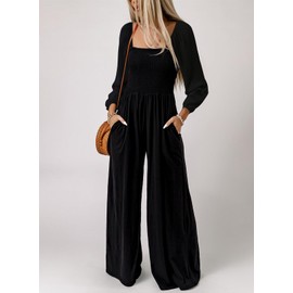 Happy Sailed Black Rompers for Women Fall Long Sleeve High Waisted Wide Leg Pants Romper Jumpsuits Loose Casual Overalls Womens Clothing 2025 Medium