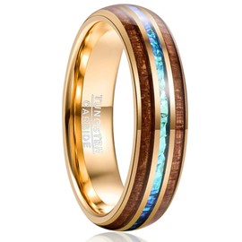 Vakki Wedding Rings Hawaiian Wood Inlay 6mm Gold Tungsten Engagement Bands Blue Center Size 14