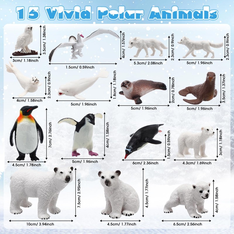Gerrii 34 Pcs Arctic Animals Figurines Set Includes 15 Polar