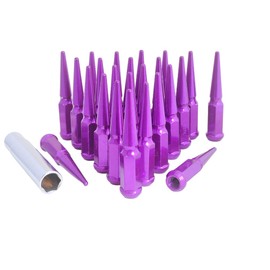 Set of 24 Spiked Lug Nuts m12x1.5 Acorn Seat Solid Metal Closed End Lug Nuts with 1 Socket Key, Purple