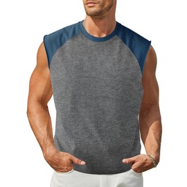Minclouse Men's Casual Raglan Sleeves Tank Tops Sleeveless Crew Neck T Shirts Color Block Tees (Navy-Charcoal,Large)