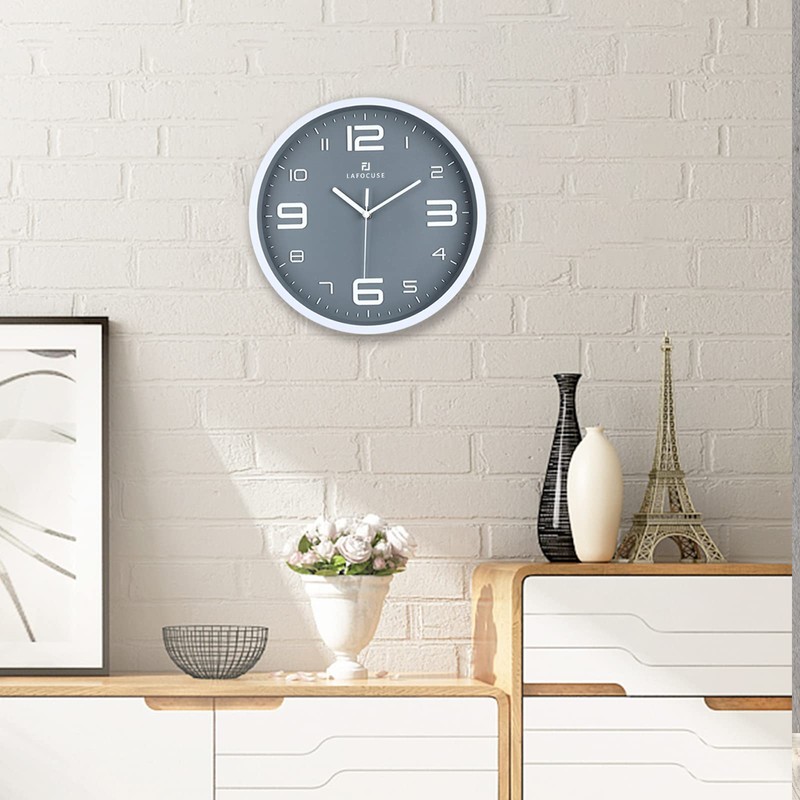 Lafocuse 3D Large Numbers Grey Wall Clock Silent Modern Wall