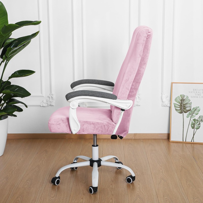 FORCHEER Velvet Large Office Chair Cover Pink Stretchable Computer Armchair