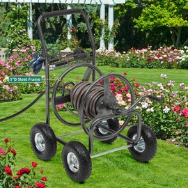 Autodaya Garden Water Hose Reel Cart - 250 ft. Capacity, 10" Pneumatic Tires, Powder-Coated Steel Frame for Hassle-Free Garden Hose Storage