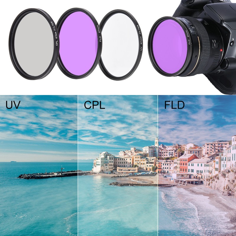 3 pcs 67mm UV CPL FLD Camera Filters Kit for