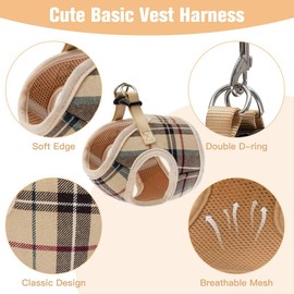 PUPTECK Soft Mesh Small Dog Harness with Leash - Basic Plaid Padded Step-in Chest Vest for Kitties, Puppy, Small Pets