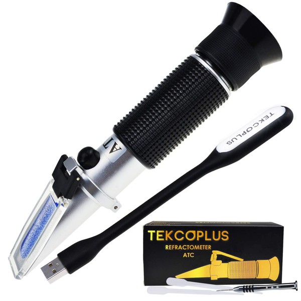 TEKCOPLUS Brix Refractometer, Brix 0-32%, Resolution 0.2%, Automatic Temperature Correction, Suitable for Fruits, Vegetables, Drinks, Home Gardens, Handheld Refractometer, Free USB LED Light, Japanese Instruction Manual Included
