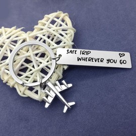 Wherever You Go Keychain Traveling Keychain Airplane Fly Safe Key Ring Flight Attendants Gift Pilot Jewelry Aviation Graduation Gift Birthday Christmas Gift for Travelers