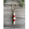 Handmade Set of 5 Natural & Red Wood Bead Christmas