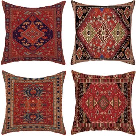 Geliking Sofa Cushion Covers 45cm x 45cm Set of 4 Bohemian Style Decorative Throw Pillow Covers 18 x18 Inch Linen Square Exotic Pillow Cases for Couch Bedroom Home Office (Exotic Red)