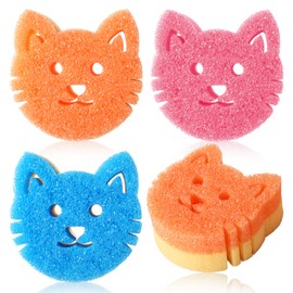3 Pack Cute Cat Dish Sponge, Dual-Sided Cleaning Reusable Scrubbing Sponges for Dishes, Cat Kitchen Accessories Dishwashing Sponge Scrubbers Kitchen Things Car Wash Sponges Non Scratch
