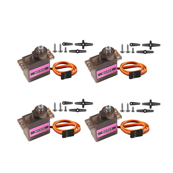 Dealikee 4 Pcs MG 90S 9G Metal Geared Micro Servo Motor Kit Mini Servos for RC Robot Arm/Hand/Walking Project Car Helicopter Airplane Car Boat Control with Cable