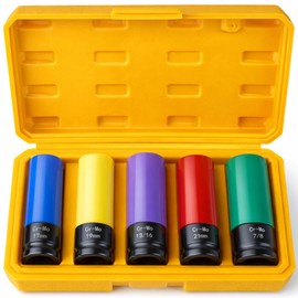 MIKKUPPA 1/2" Drive Lug Nut Socket Set - 5 Pieces Metric 17 19 21 mm & SAE 13/16 7/8 IN Non-Marring Thin Wall Wheel Protector Impact Socket Tool Kit
