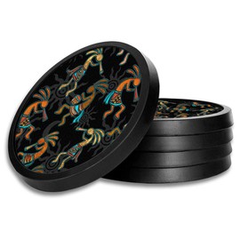 Silicone Non-Slip Drink Coasters with Removable Printed Absorbent Felt Pad - Set of 4 - Kokopelli - Image by Dan Morris