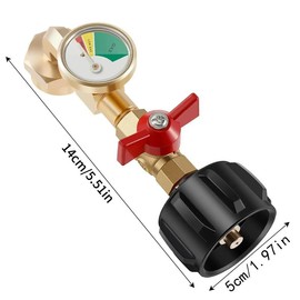 Propane Refill Adapter with Valve & Gauge, Gas Cylinder Filling Connector with Glow In The Dark Meter, Ball Valve Gas Tank Gas Connector, Gas Cylinder Accessories