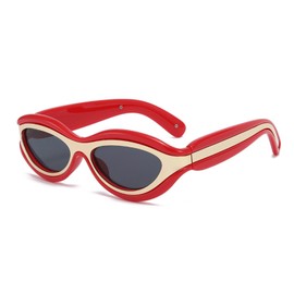 Rayson Sunglasses Men Women Vintage Leisure Fashionable Cat Eye Oval Two-Tone Sunglasses, red