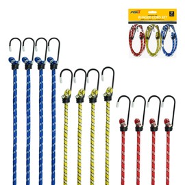 Fox1 Heavy Duty Bungee Cords With Hooks - Pack of 12 Bungee Cord UV Resistant Double Braided Elastic Long Bungee Straps For Securing Outdoor Tents,Bike,Luggage & Cargo